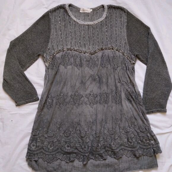 Simply Couture Top Tunic Gray Long Sleeve Lagenlook Shabby Cottage Womens 2XL - Picture 3 of 16